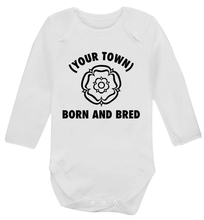 Personalised born and bred Baby Vest long sleeved white 6-12 months