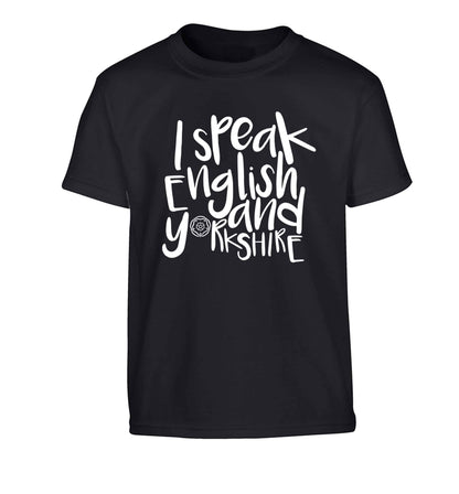 I speak English and Yorkshire Children's black Tshirt 12-13 Years