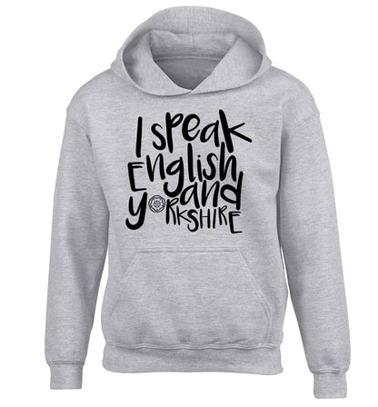 I speak English and Yorkshire children's grey hoodie 12-13 Years