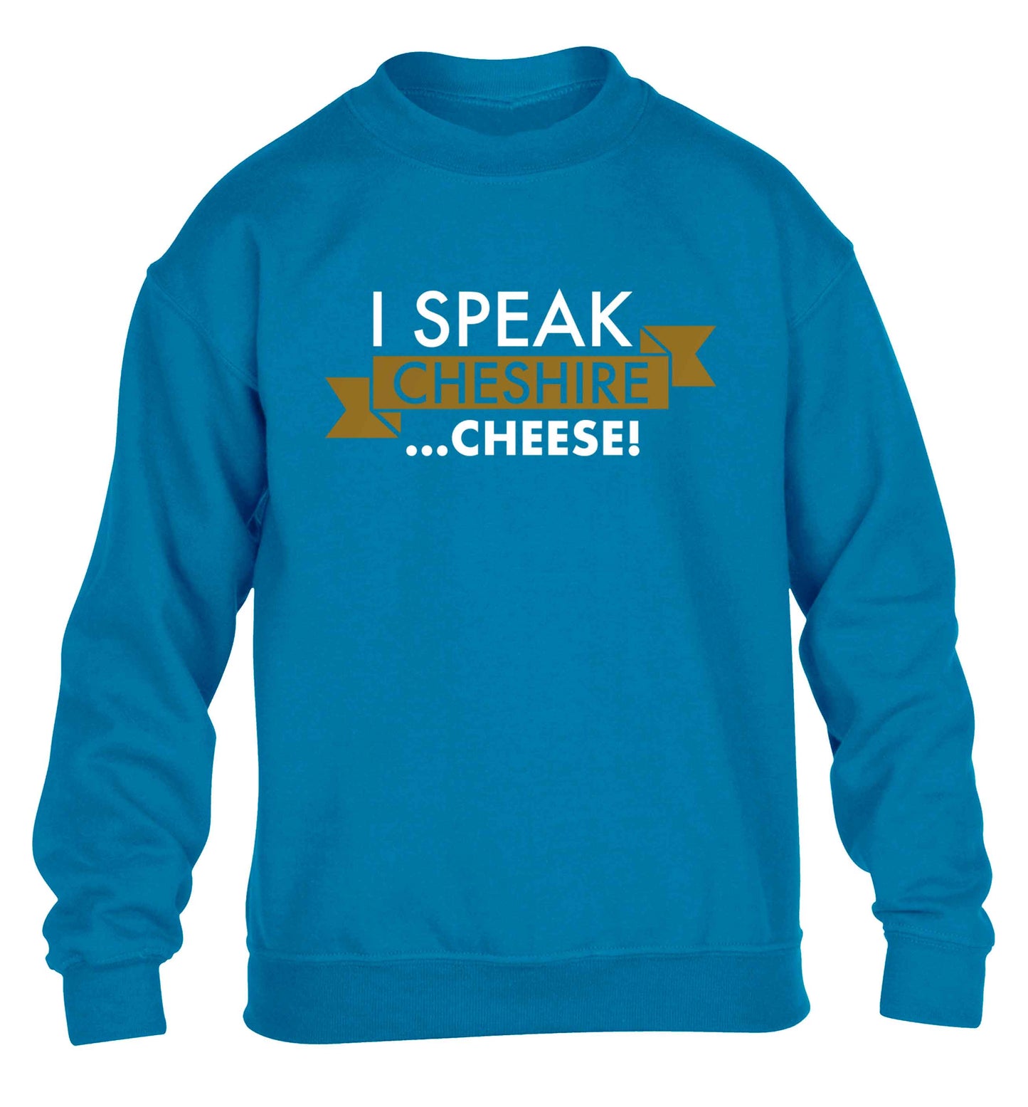 I speak Cheshire cheese children's blue sweater 12-13 Years