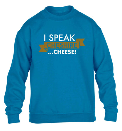 I speak Cheshire cheese children's blue sweater 12-13 Years