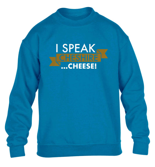 I speak Cheshire cheese children's blue sweater 12-13 Years