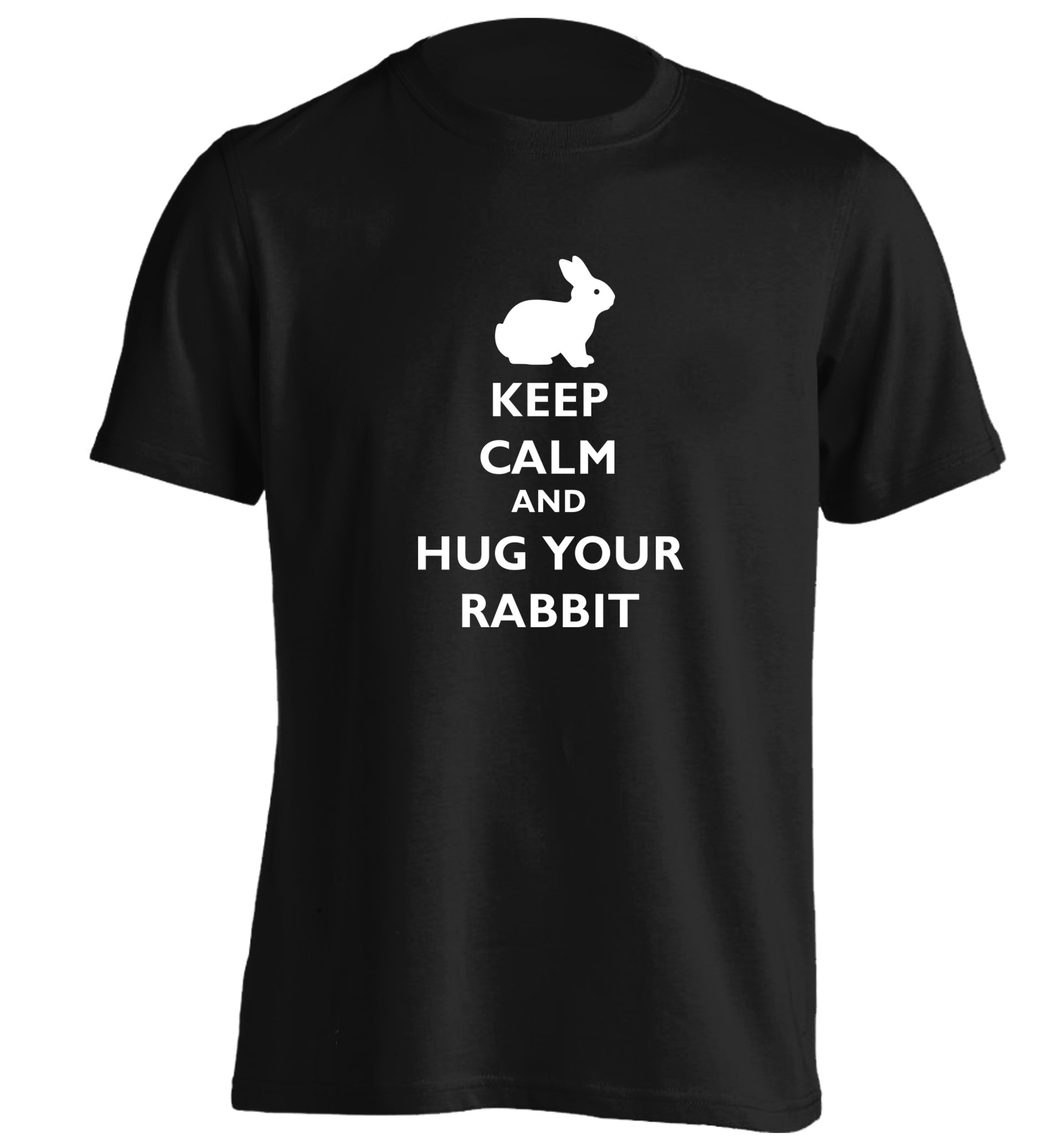 Keep calm and hug your rabbit adults unisex black Tshirt 2XL