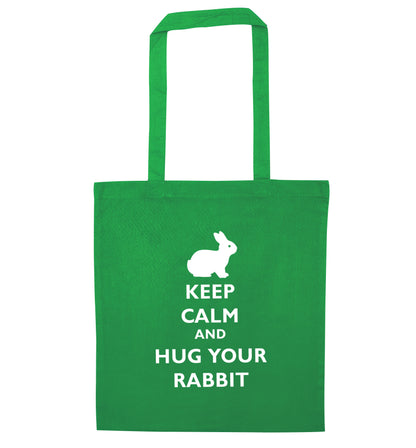 Keep calm and hug your rabbit green tote bag
