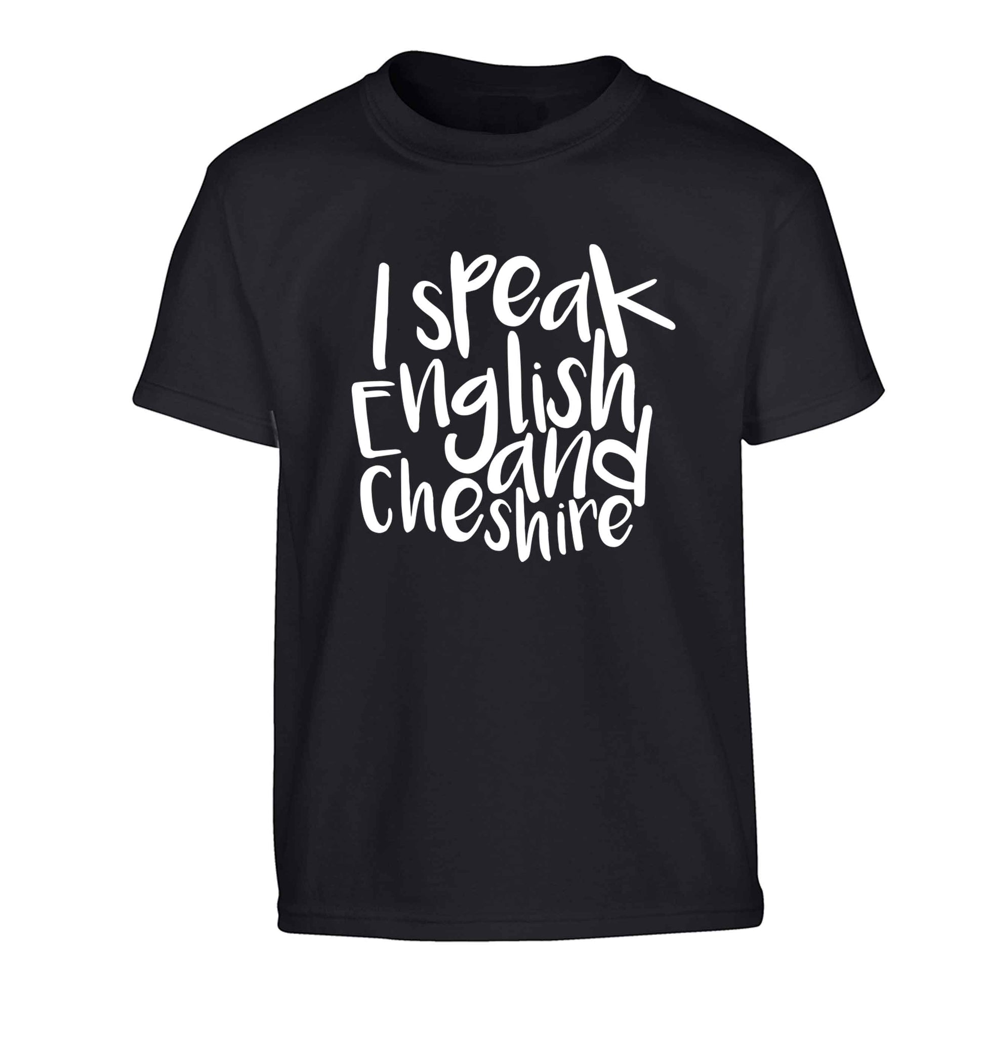 I speak English and Cheshire Children's black Tshirt 12-13 Years