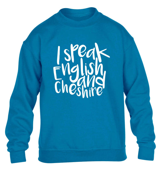 I speak English and Cheshire children's blue sweater 12-13 Years