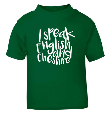 I speak English and Cheshire green Baby Toddler Tshirt 2 Years