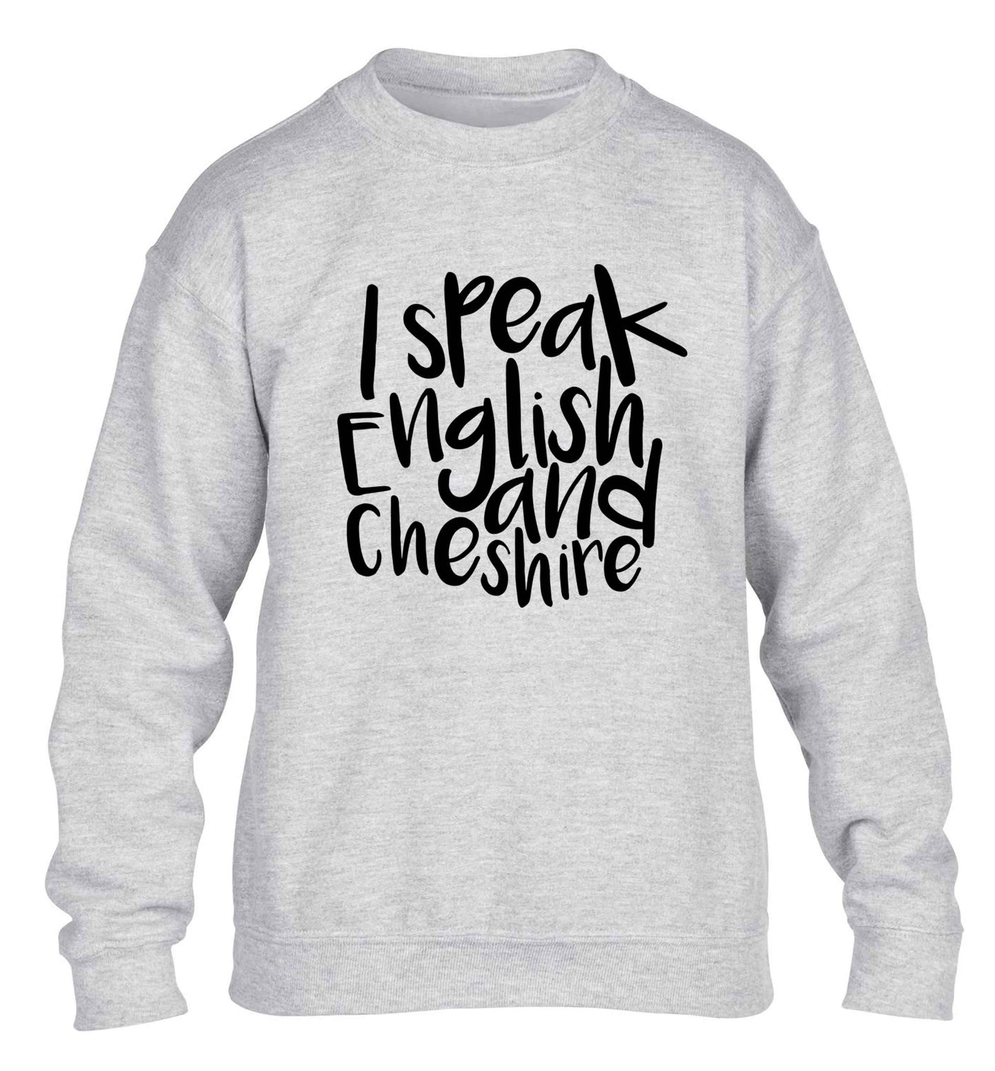 I speak English and Cheshire children's grey sweater 12-13 Years