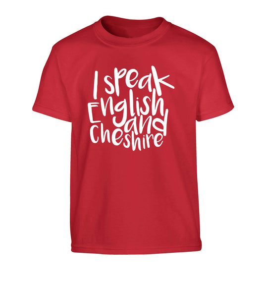 I speak English and Cheshire Children's red Tshirt 12-13 Years