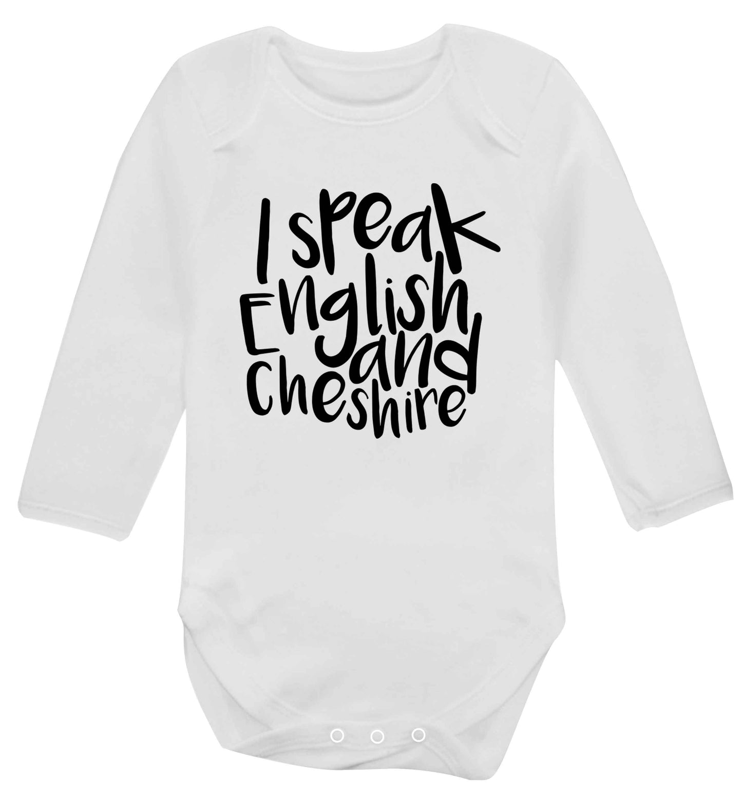 I speak English and Cheshire Baby Vest long sleeved white 6-12 months