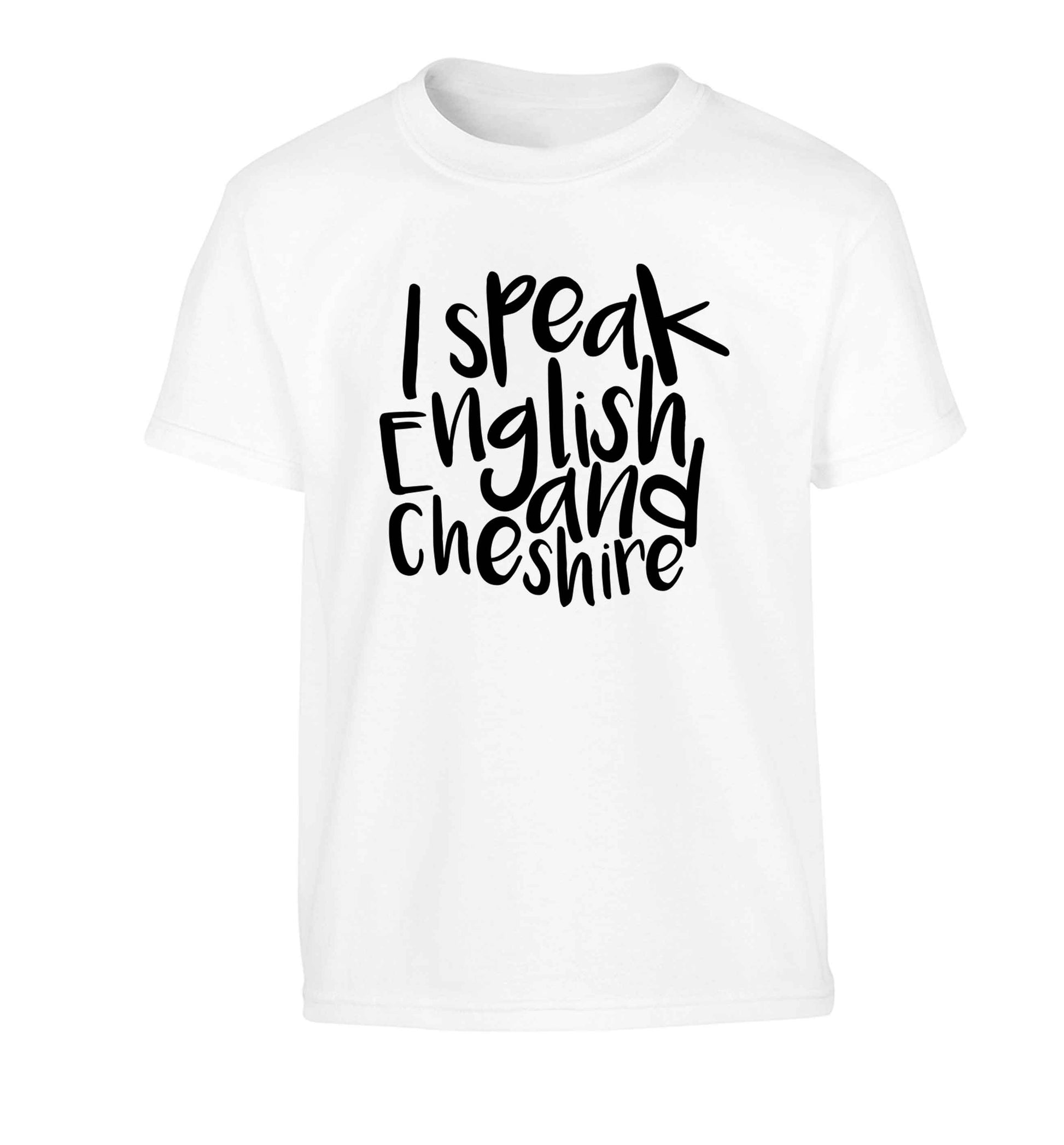 I speak English and Cheshire Children's white Tshirt 12-13 Years