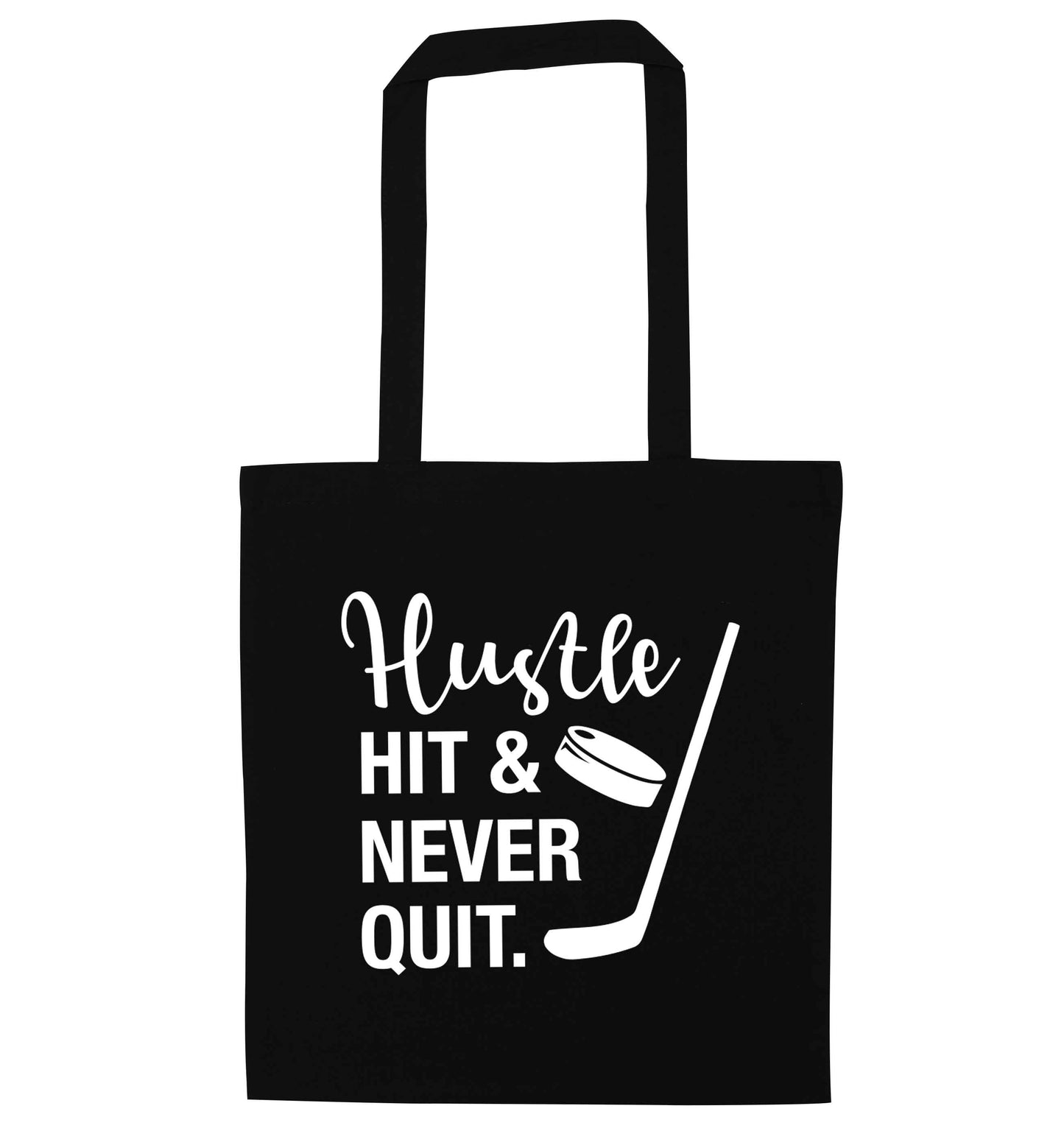 Hustle hit and never quit black tote bag