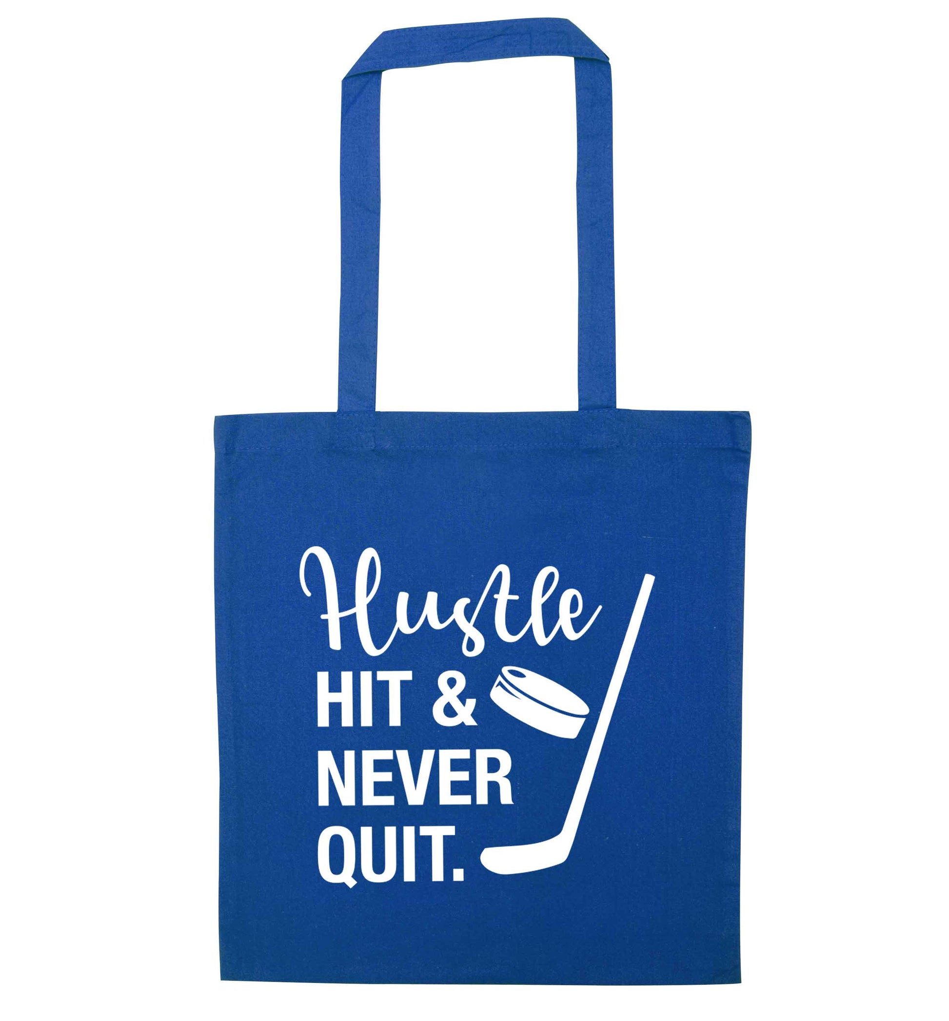 Hustle hit and never quit blue tote bag