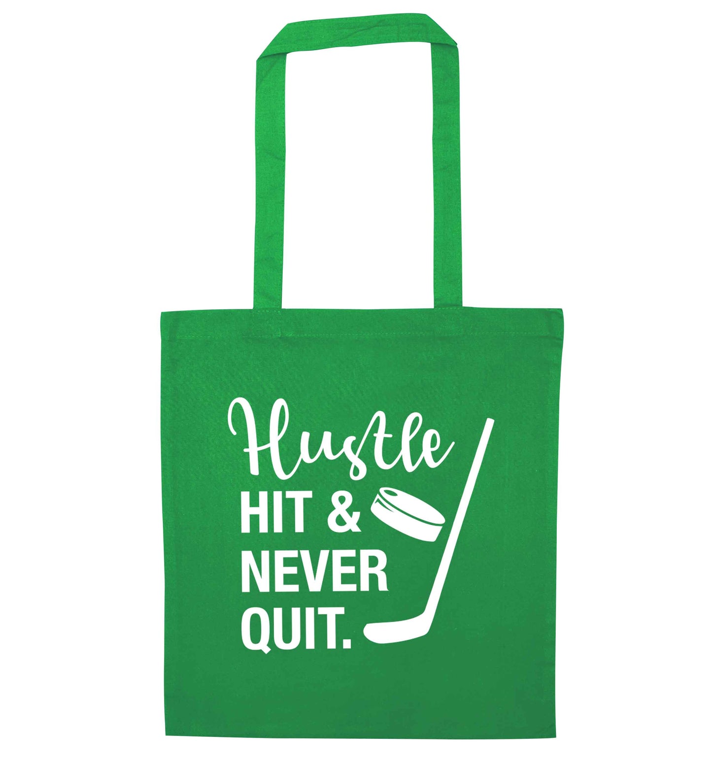 Hustle hit and never quit green tote bag