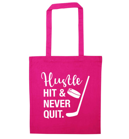 Hustle hit and never quit pink tote bag