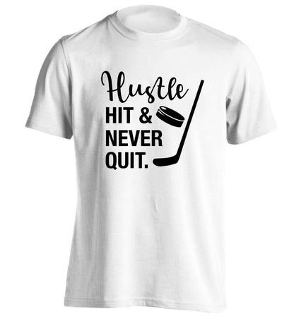 Hustle hit and never quit adults unisex white Tshirt 2XL