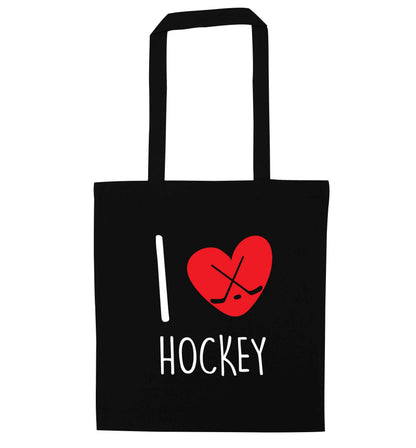 I love hockey black tote bag