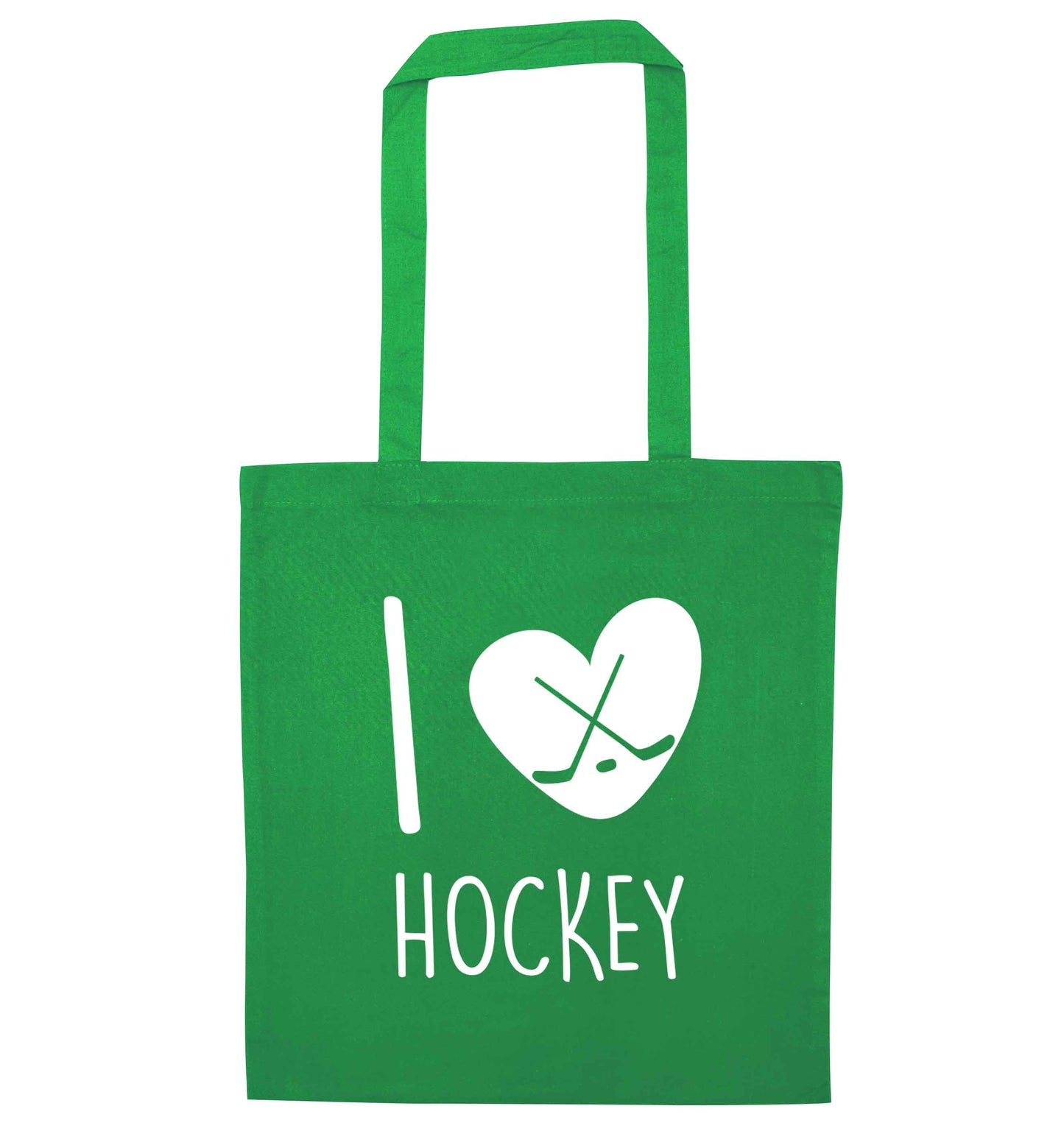 I love hockey green tote bag