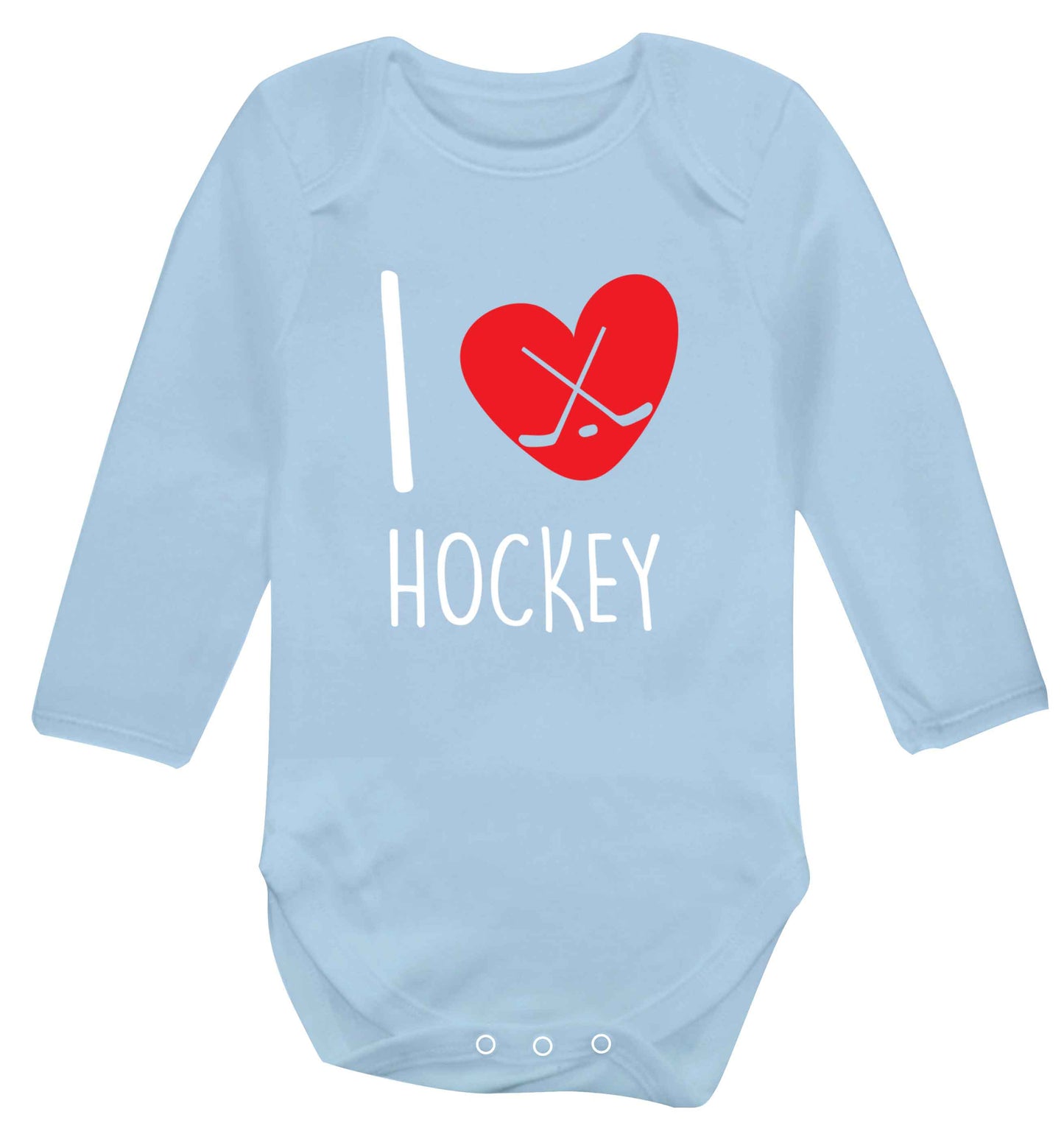 I love hockey Baby Vest long sleeved pale blue 6-12 months