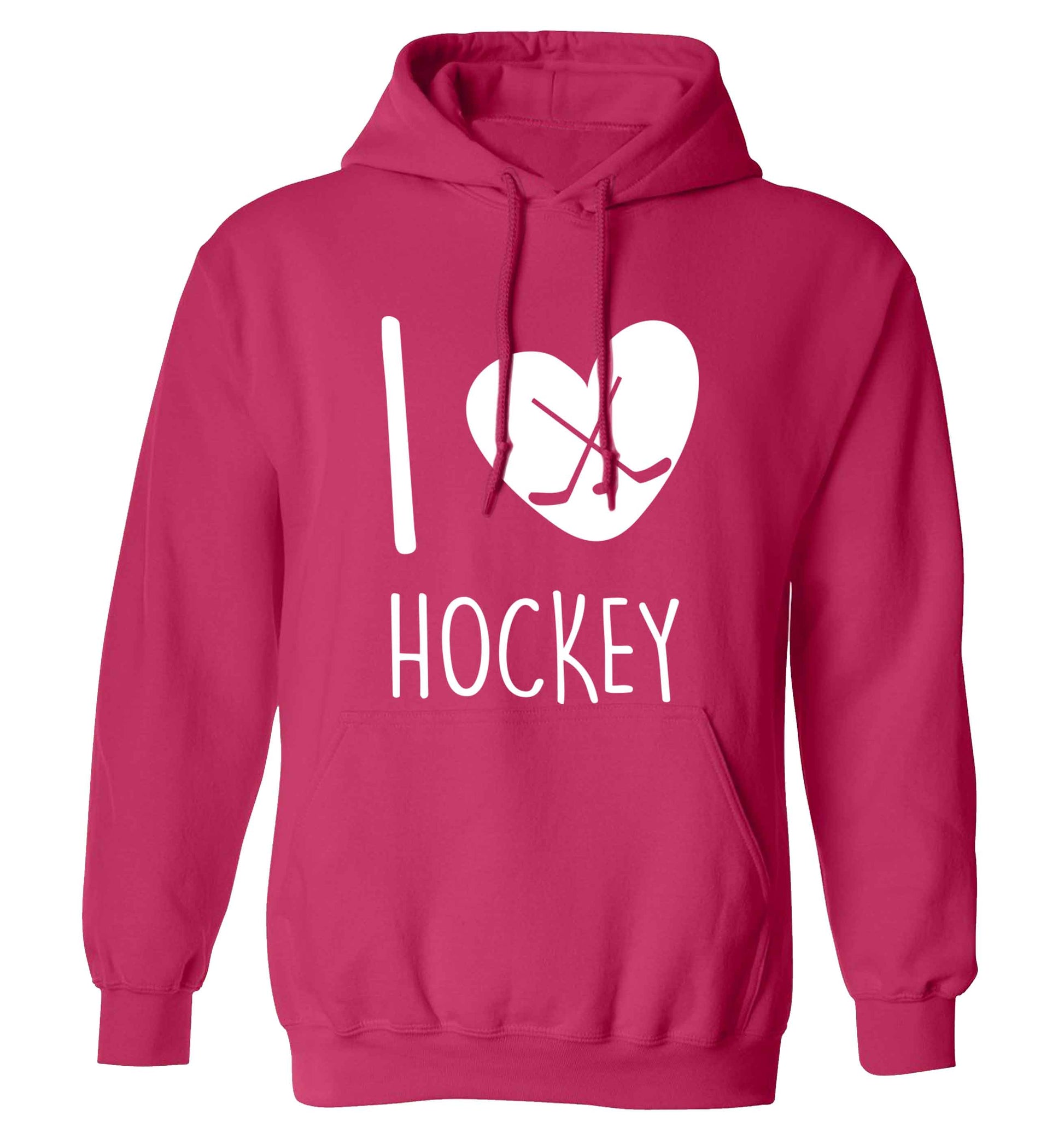 I love hockey adults unisex pink hoodie 2XL