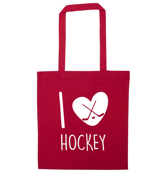 I love hockey red tote bag