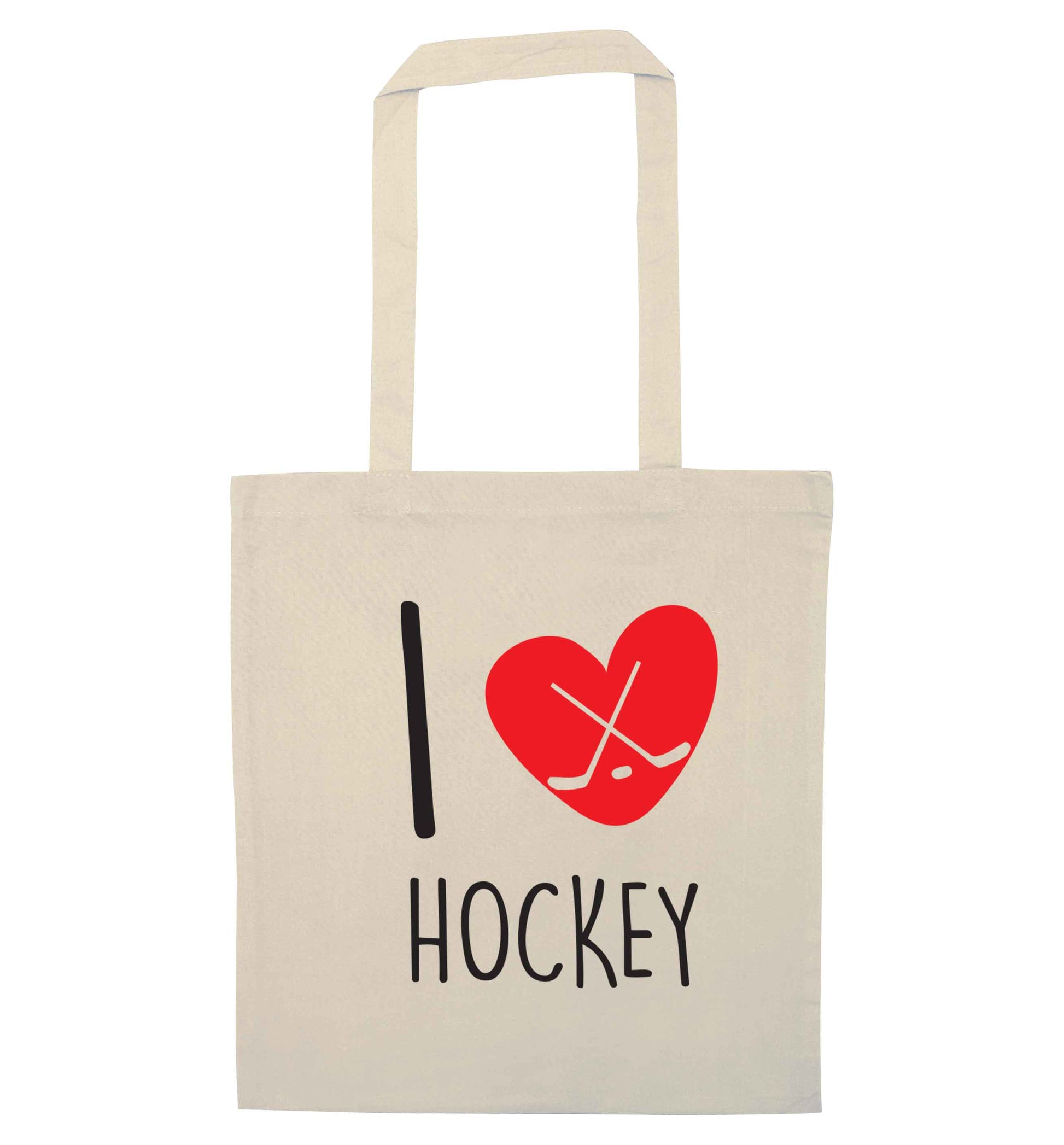 I love hockey natural tote bag