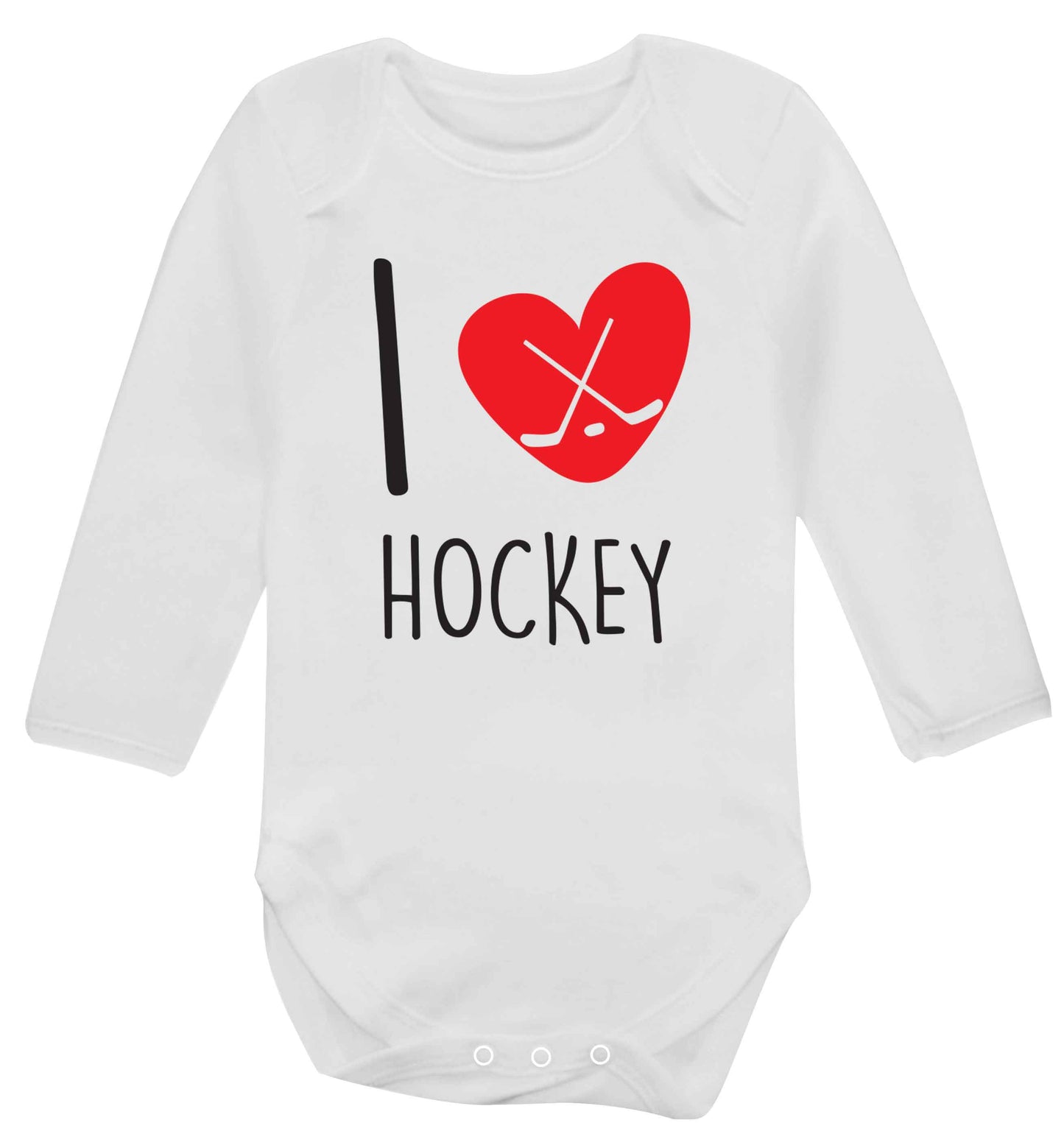 I love hockey Baby Vest long sleeved white 6-12 months