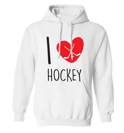 I love hockey adults unisex white hoodie 2XL