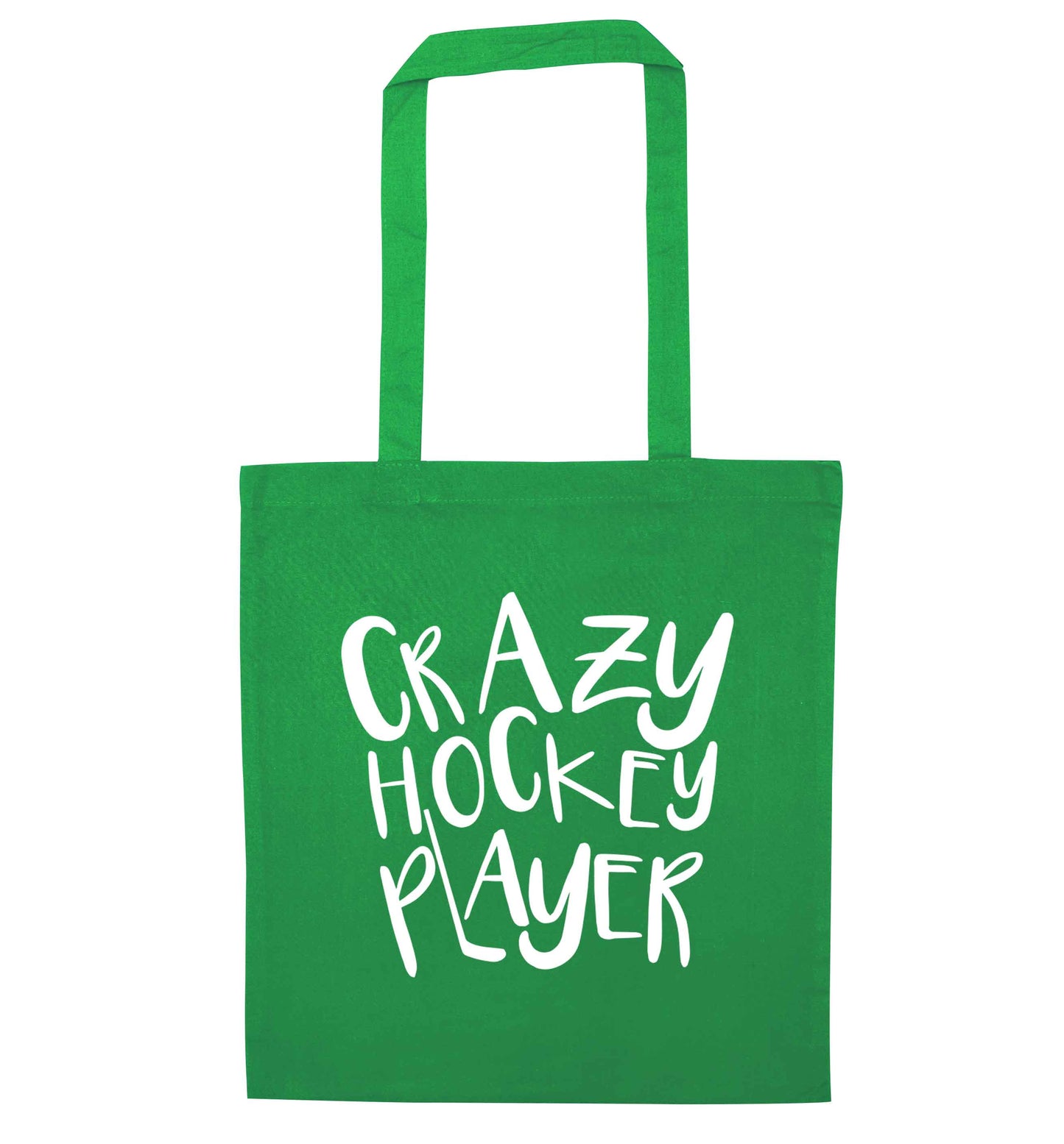 Crazy hockey player green tote bag