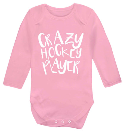 Crazy hockey player Baby Vest long sleeved pale pink 6-12 months