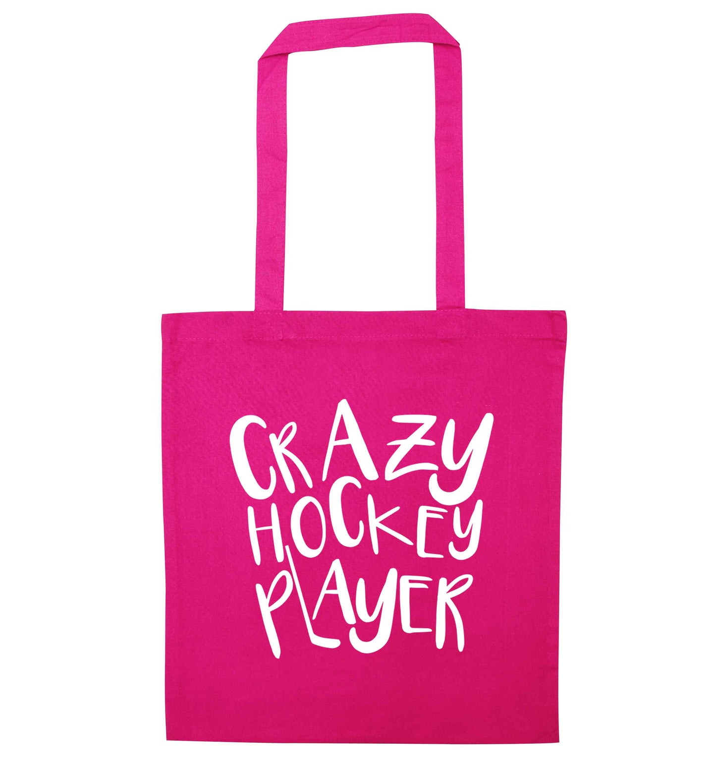 Crazy hockey player pink tote bag
