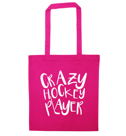 Crazy hockey player pink tote bag