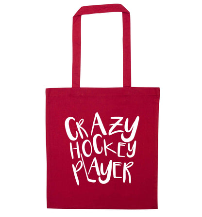 Crazy hockey player red tote bag