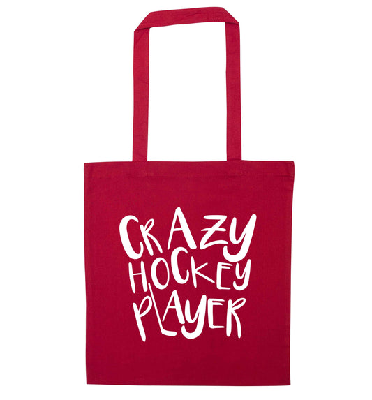Crazy hockey player red tote bag