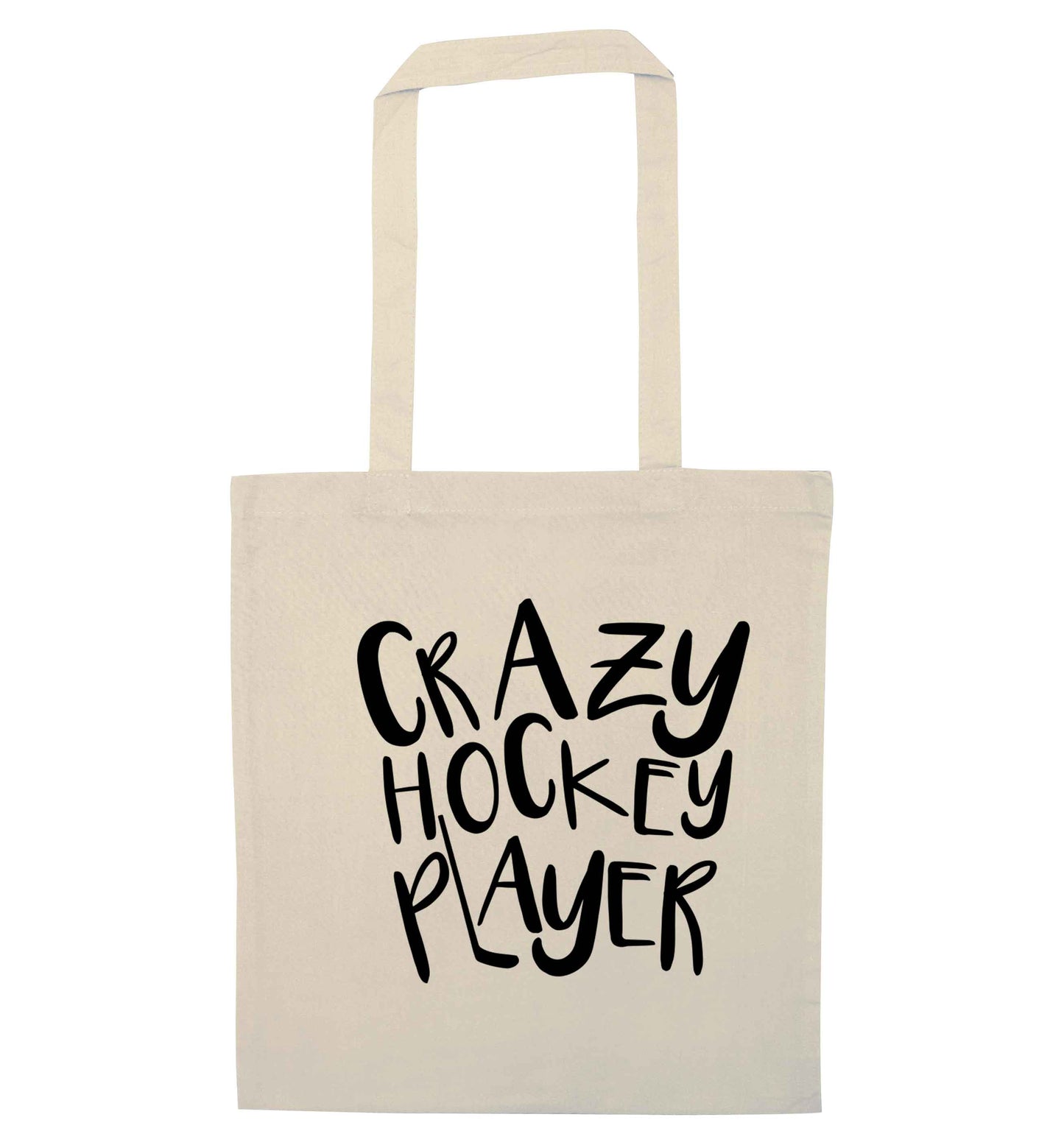 Crazy hockey player natural tote bag