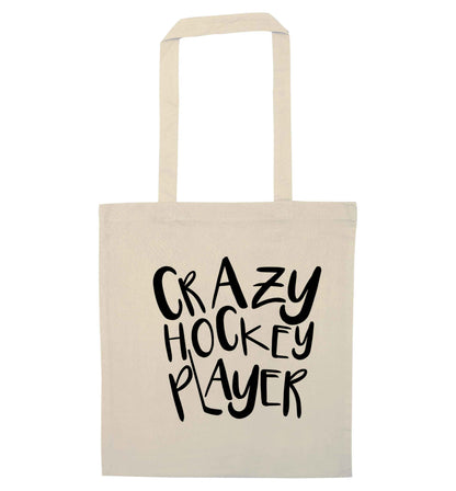 Crazy hockey player natural tote bag