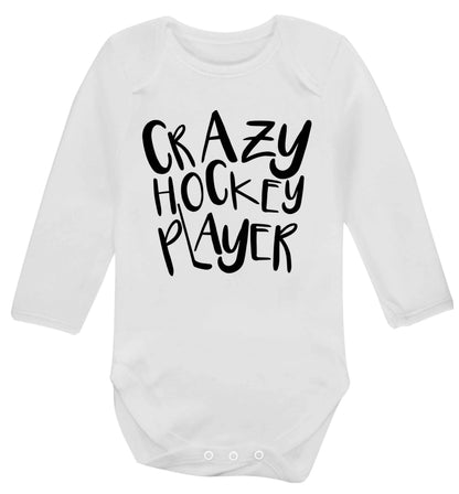 Crazy hockey player Baby Vest long sleeved white 6-12 months