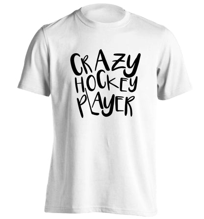 Crazy hockey player adults unisex white Tshirt 2XL