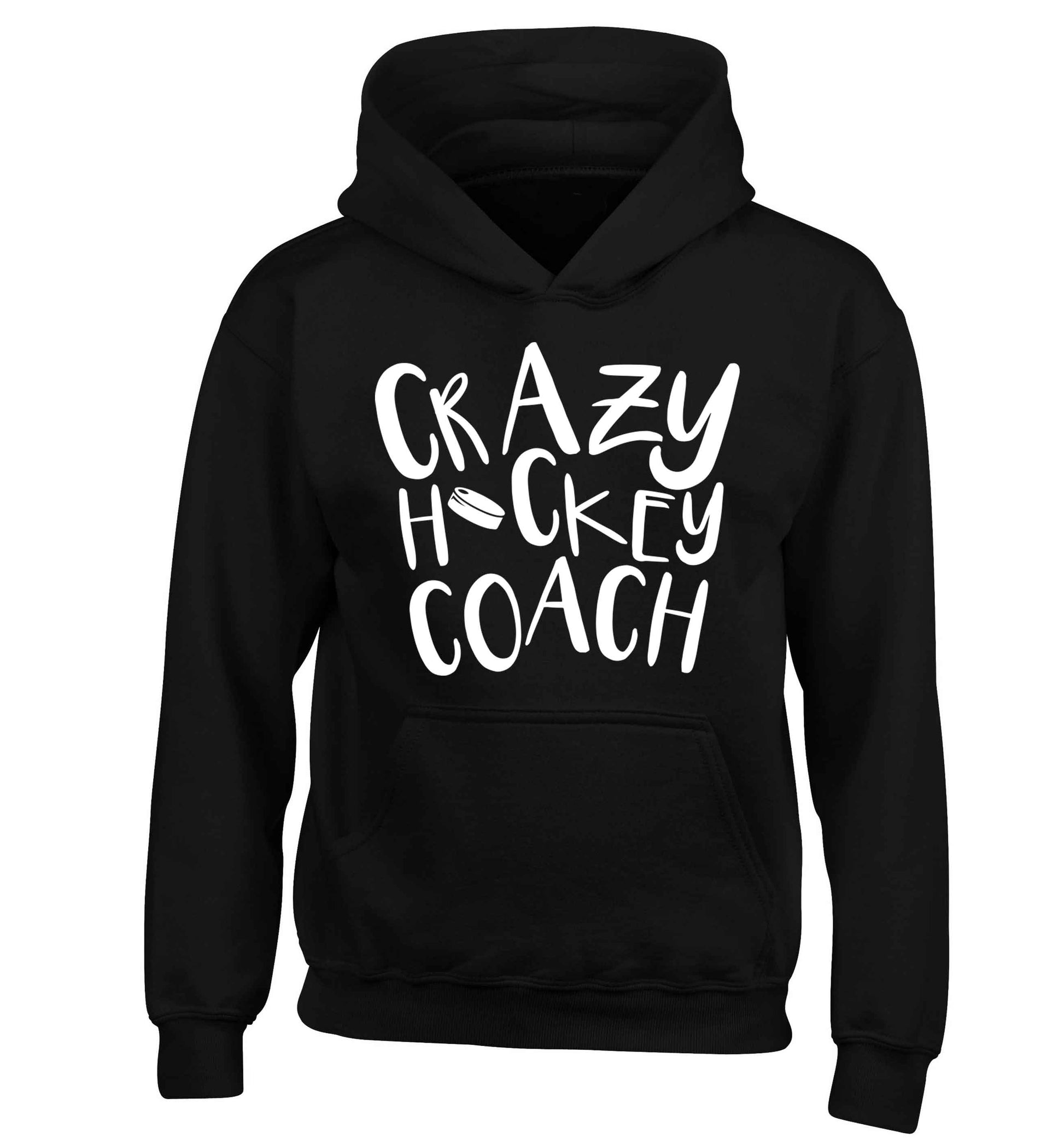Crazy hockey coach children's black hoodie 12-13 Years