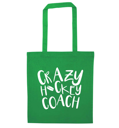 Crazy hockey coach green tote bag
