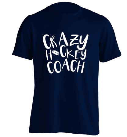 Crazy hockey coach adults unisex navy Tshirt 2XL