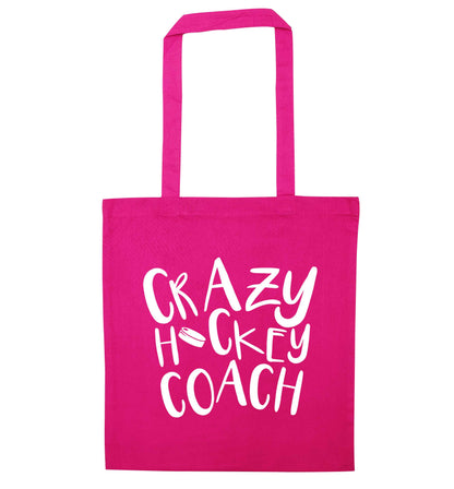 Crazy hockey coach pink tote bag