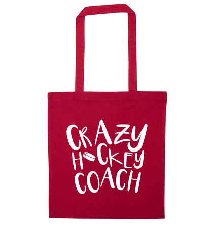 Crazy hockey coach red tote bag