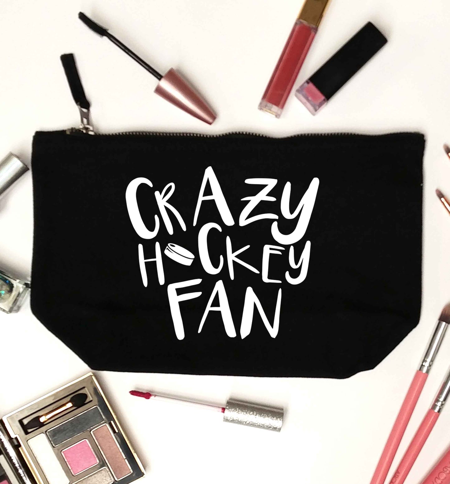Crazy hockey fan black makeup bag