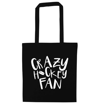 Crazy hockey fan black tote bag