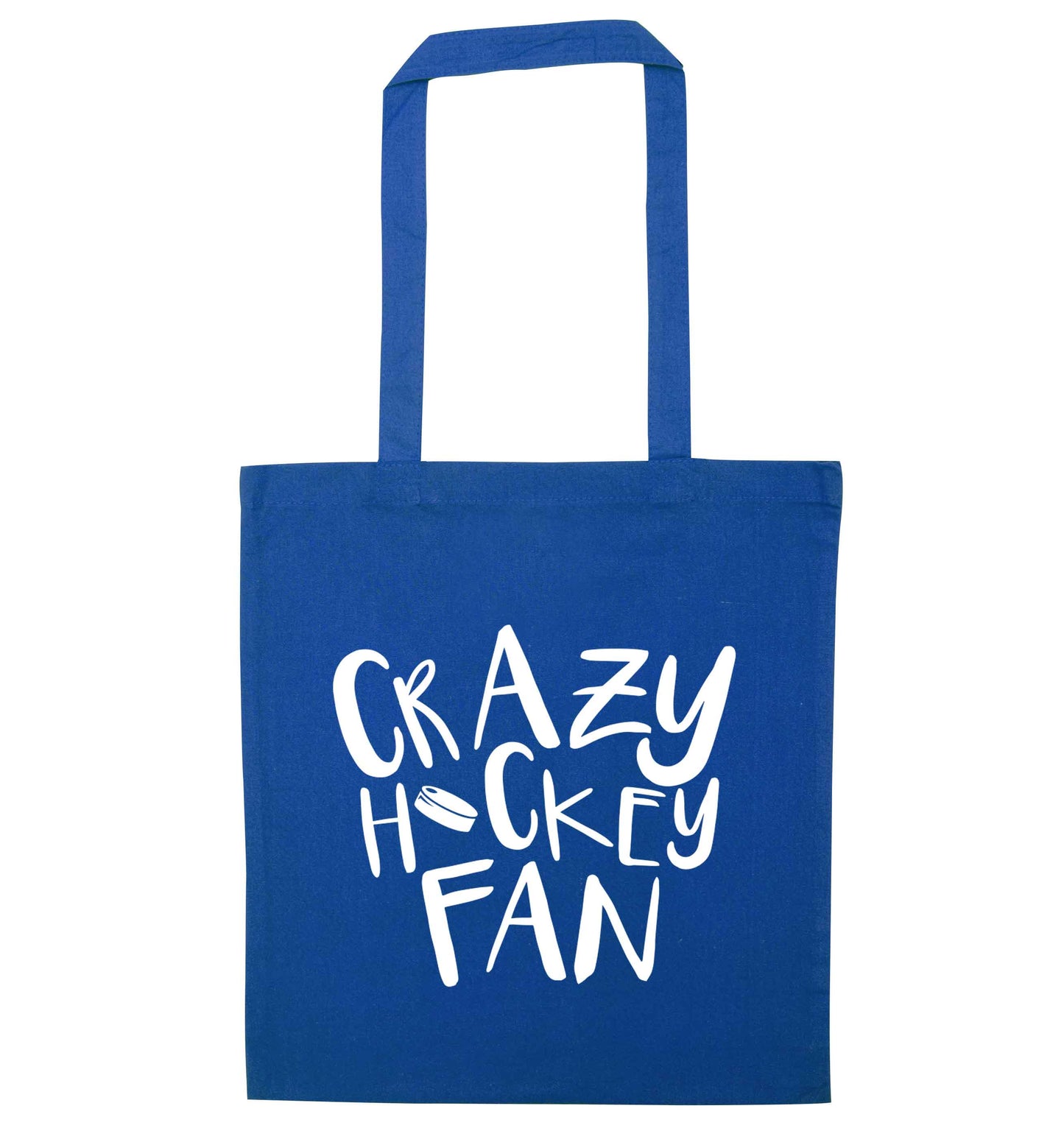 Crazy hockey fan blue tote bag