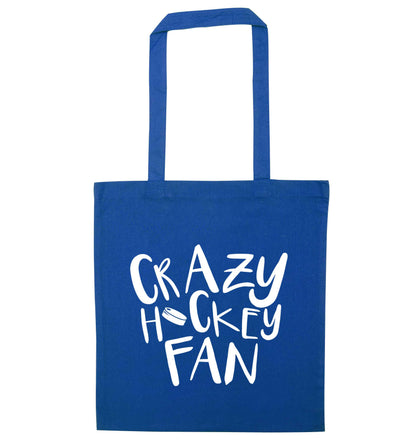 Crazy hockey fan blue tote bag