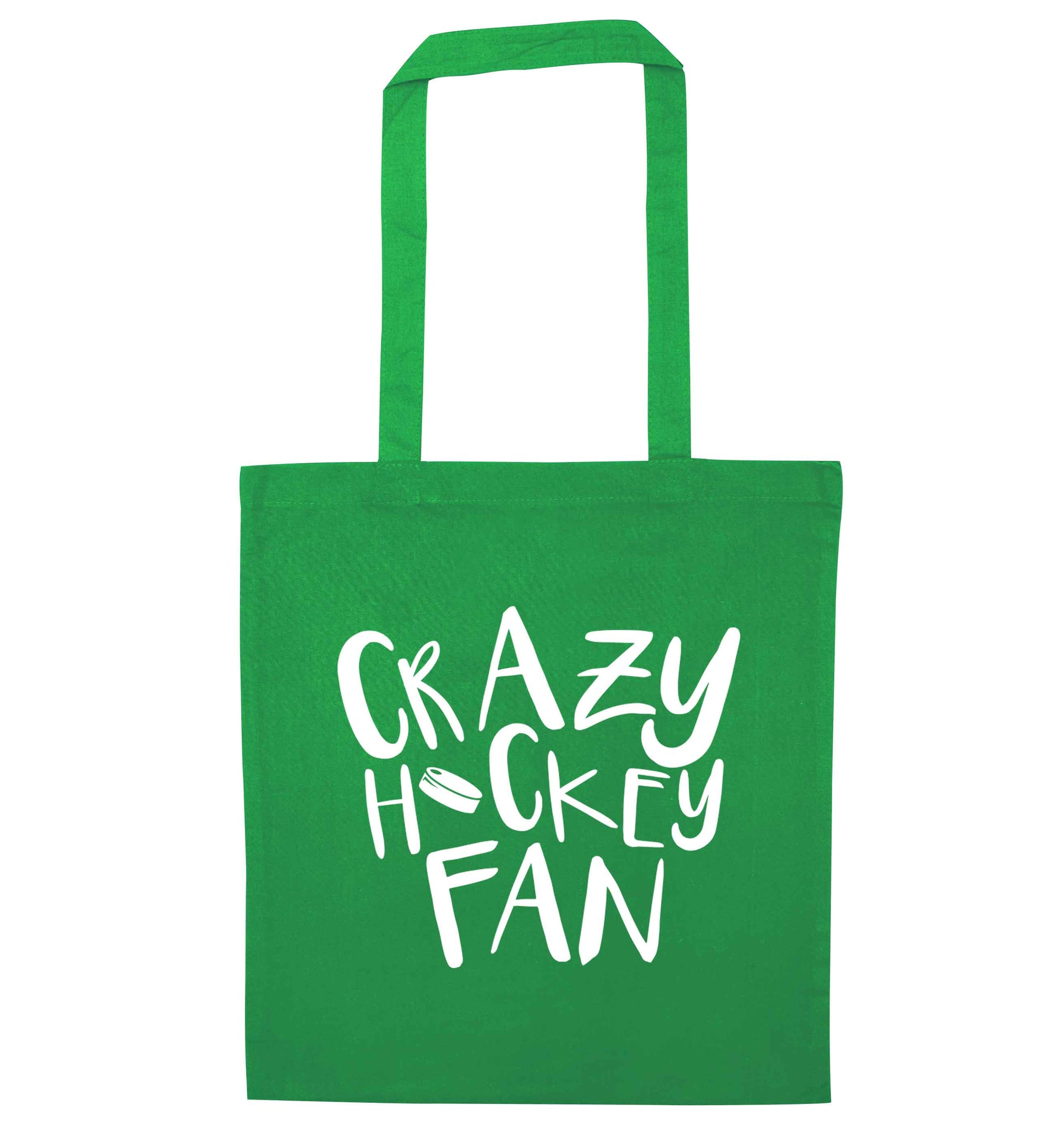 Crazy hockey fan green tote bag