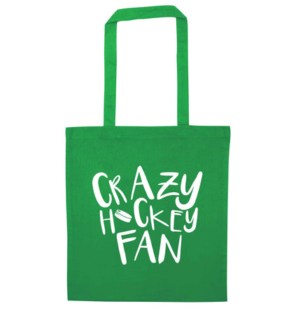 Crazy hockey fan green tote bag