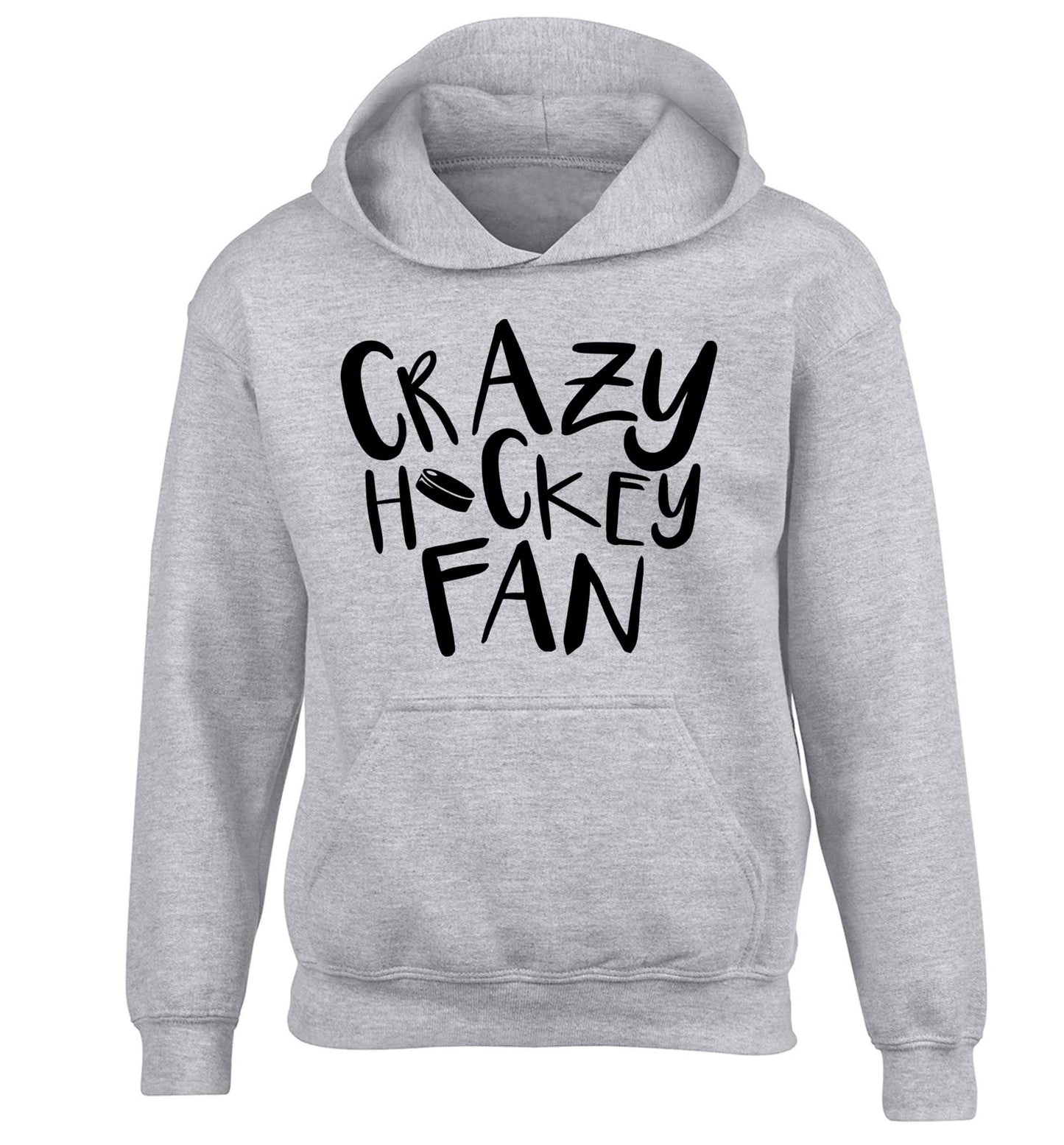 Crazy hockey fan children's grey hoodie 12-13 Years